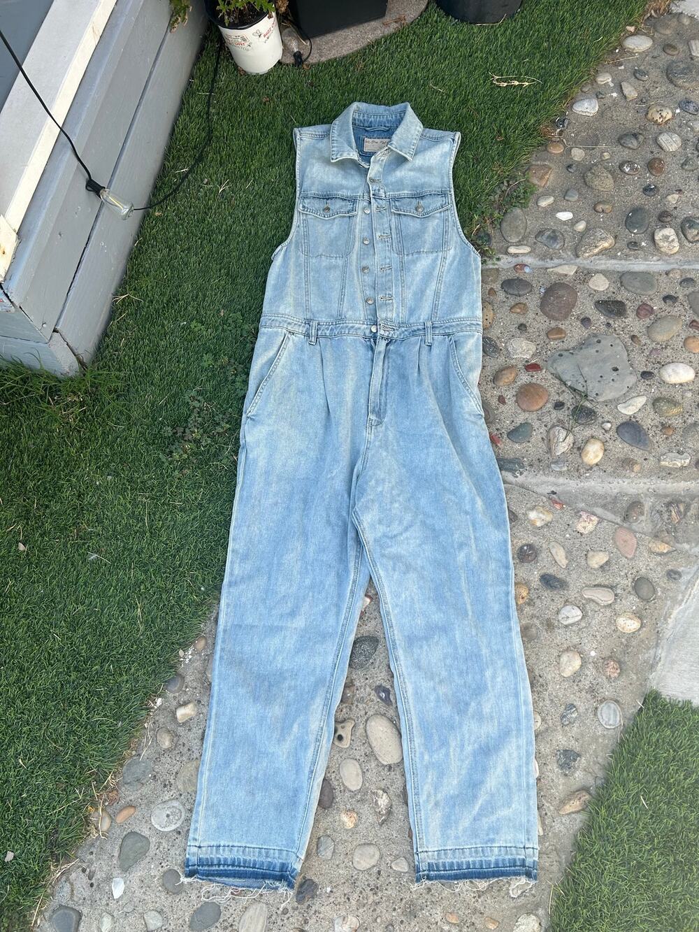 We the Free light wash denim sleeveless jumpsuit size large